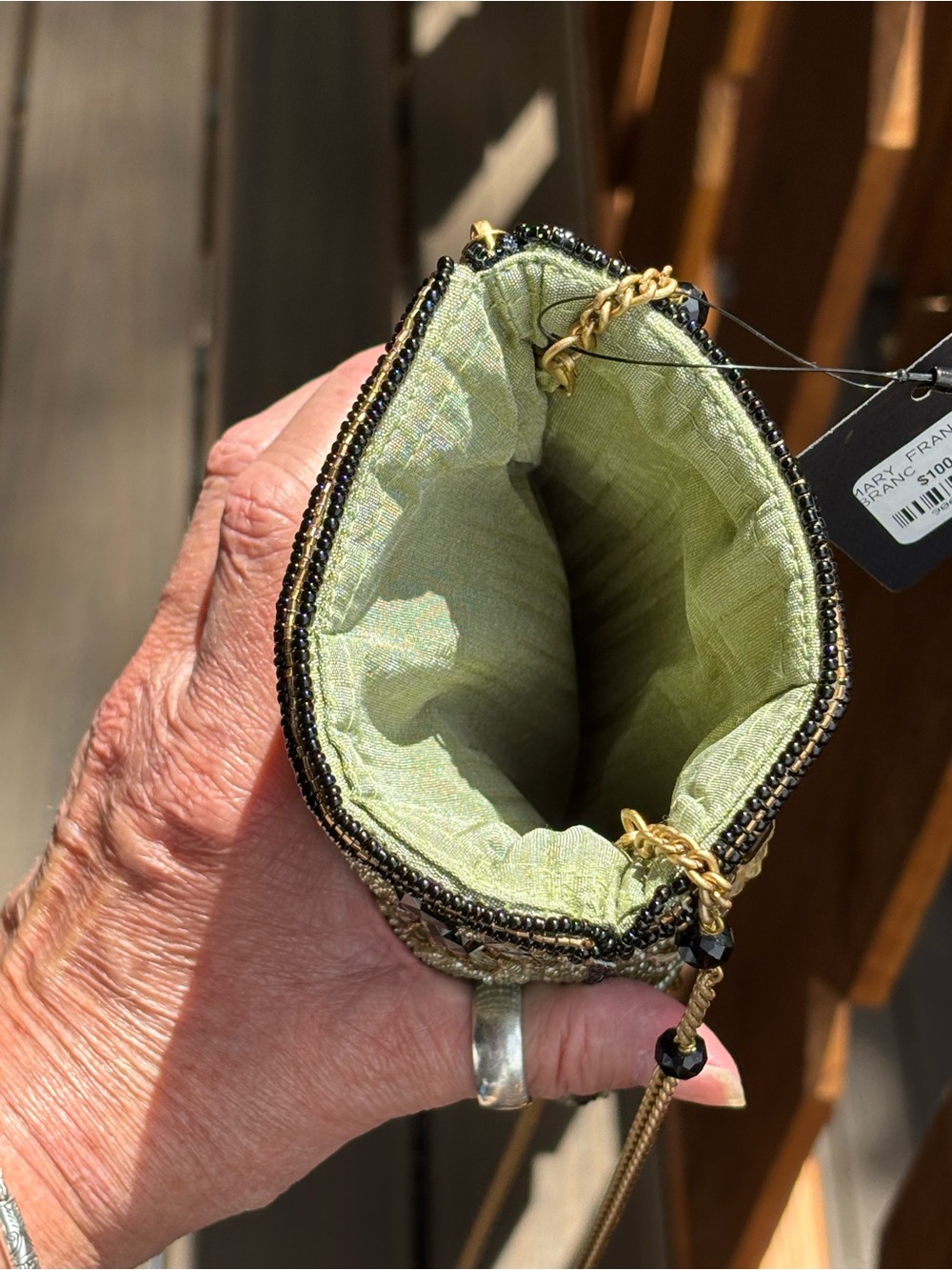 Mary Francis, gorgeous Olive Beaded Floral Crossbody Bag - Picture 9 of 10